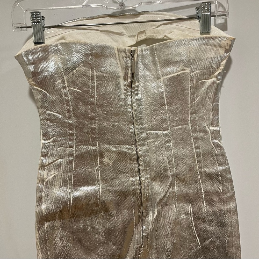 Zara Silver Fitted Metallic Maxi Dress Strapless XS Blogger Fave - Picture 7 of 10